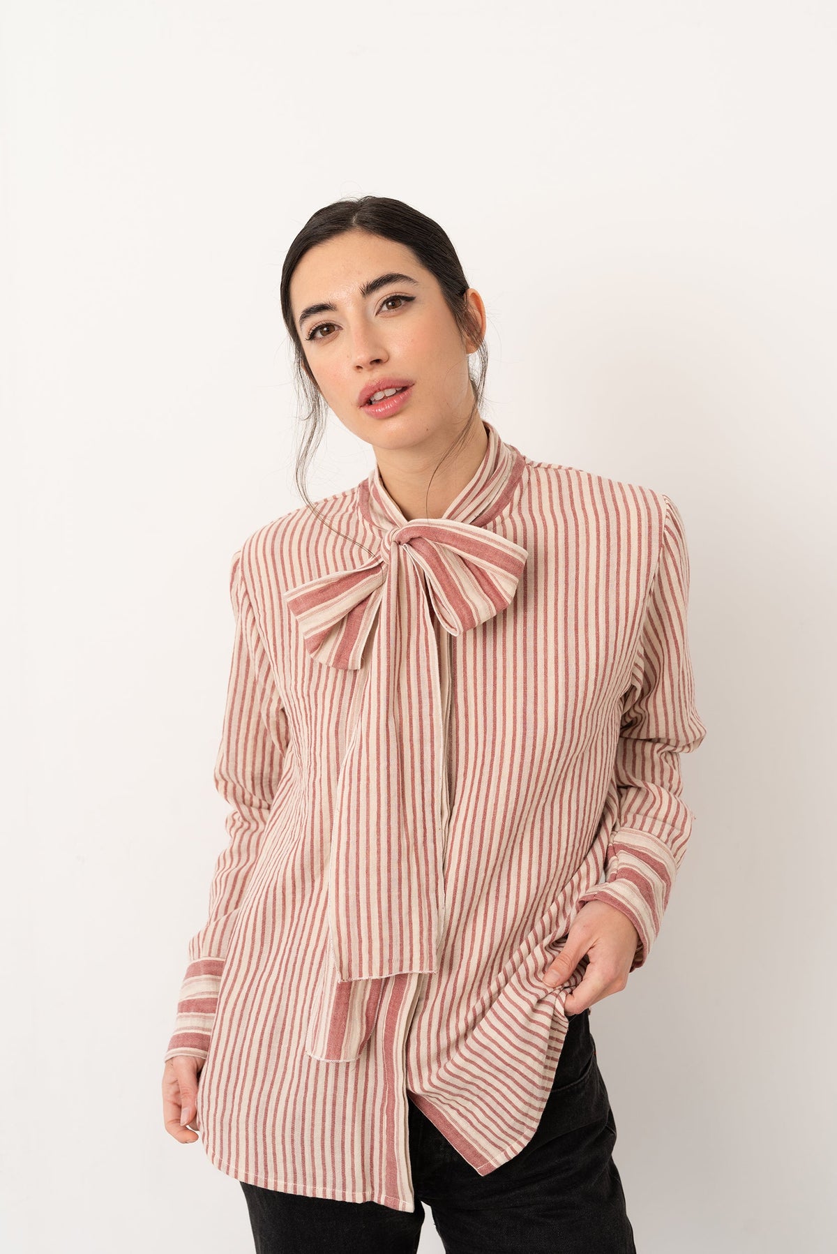 Camisa lazada rayas rojo