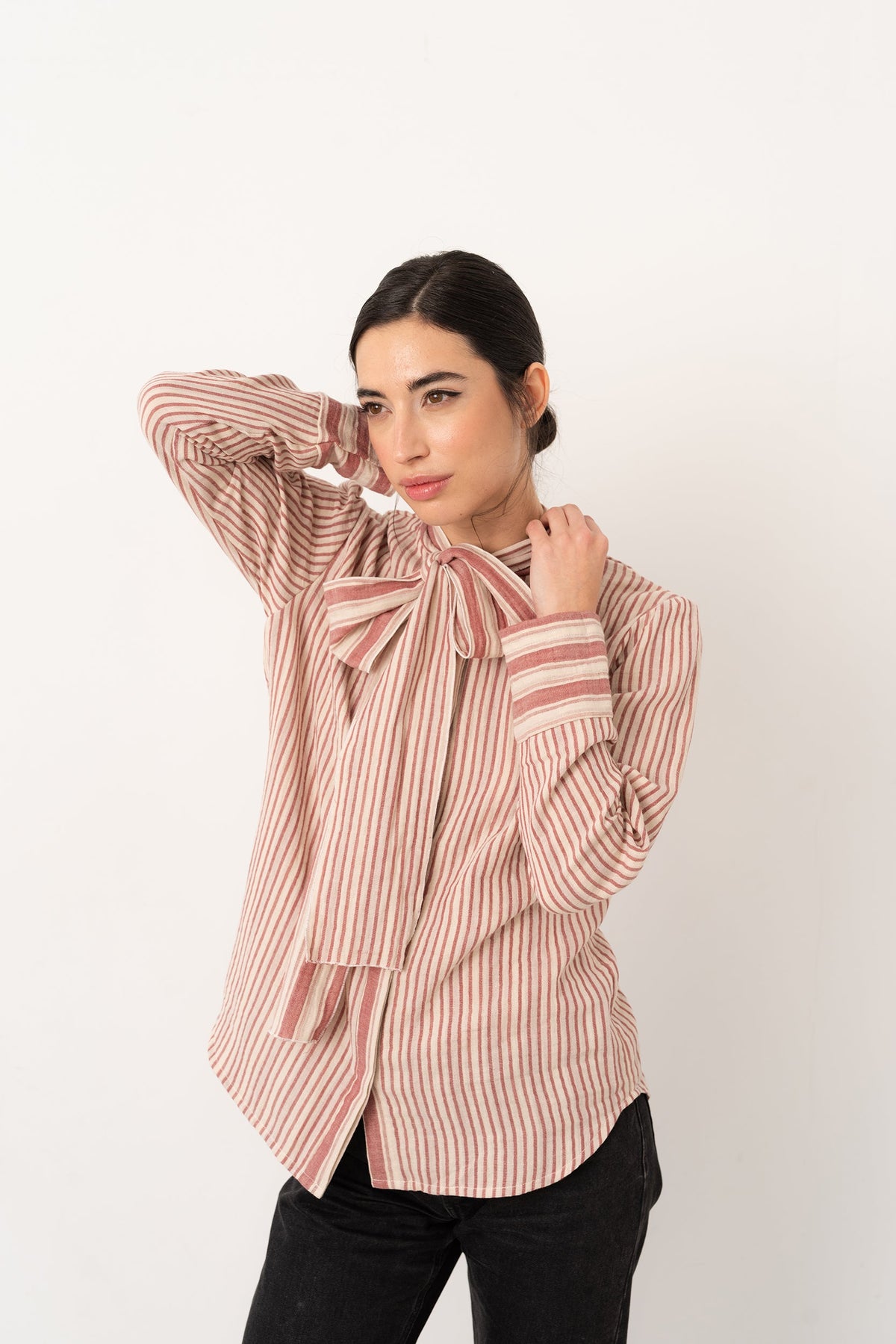 Camisa lazada rayas rojo