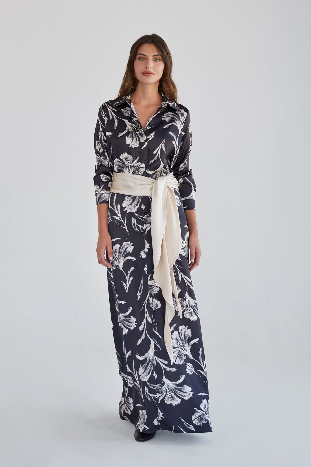 Lida long black floral dress