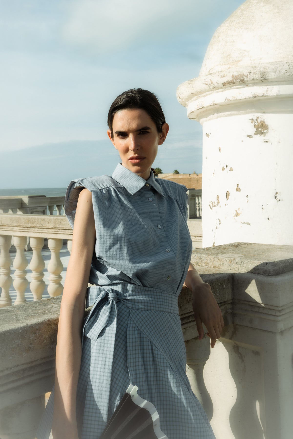 Falda Carlota Cuadros Azul Tiza