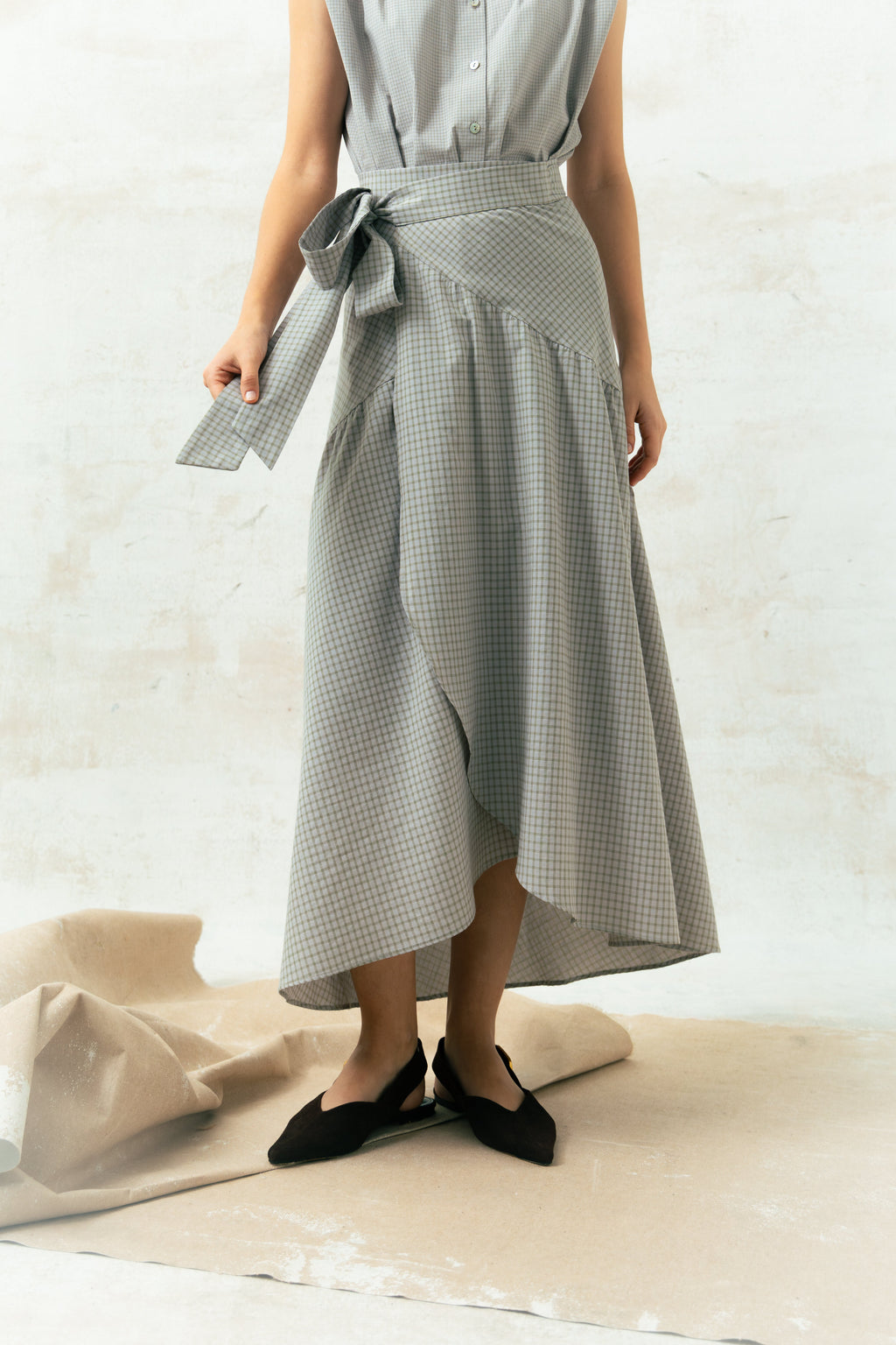 Falda Carlota Cuadros Verde Neutro