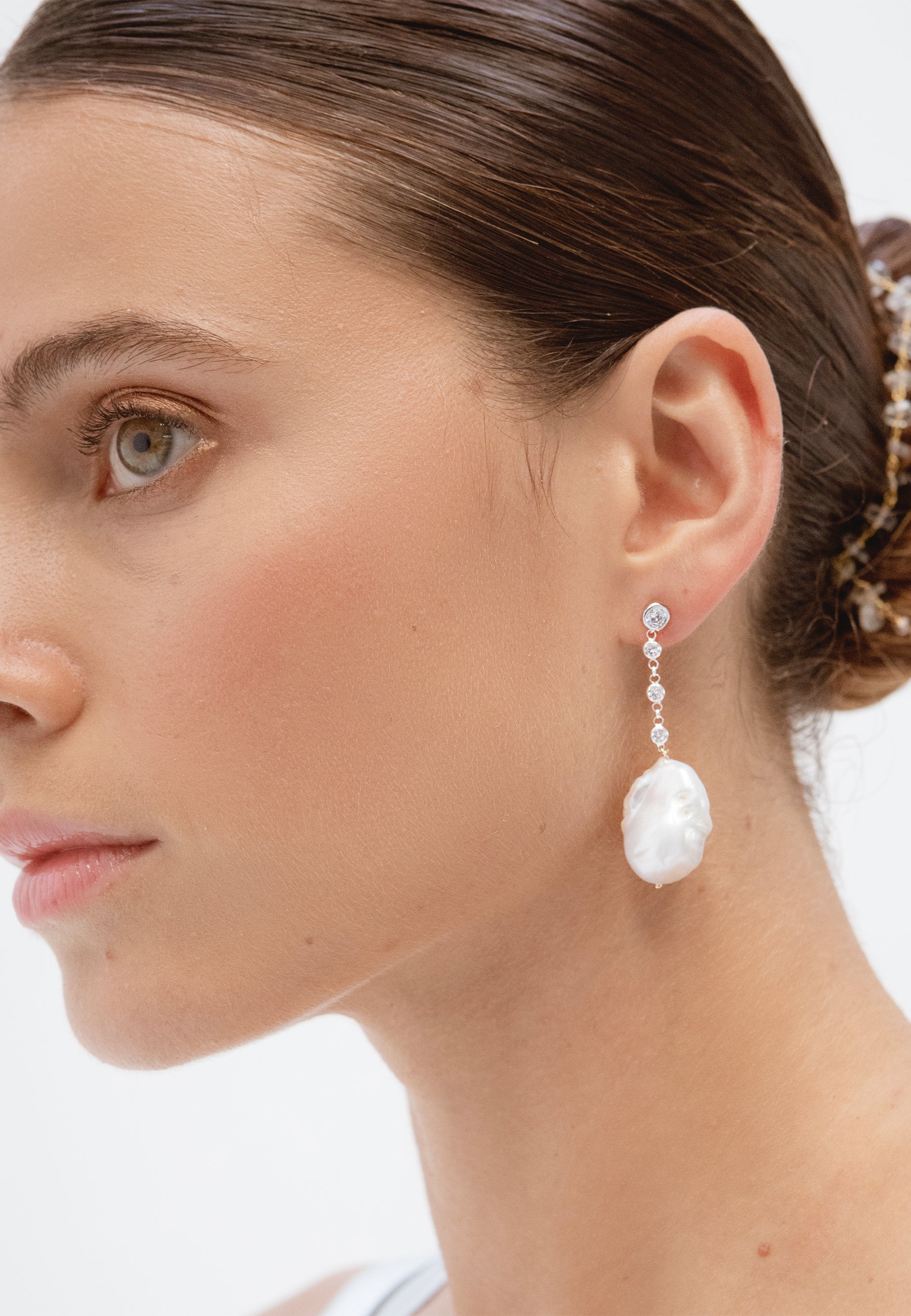 Pendientes Celine Plata Perla Barroca